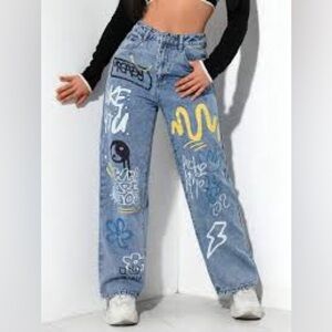 SHEIN Blue Graphic High Rise Jeans size S